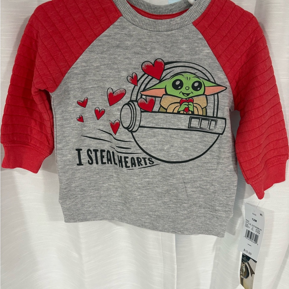 Target Kids Gray and Red Baby Yoda Sweatshirt